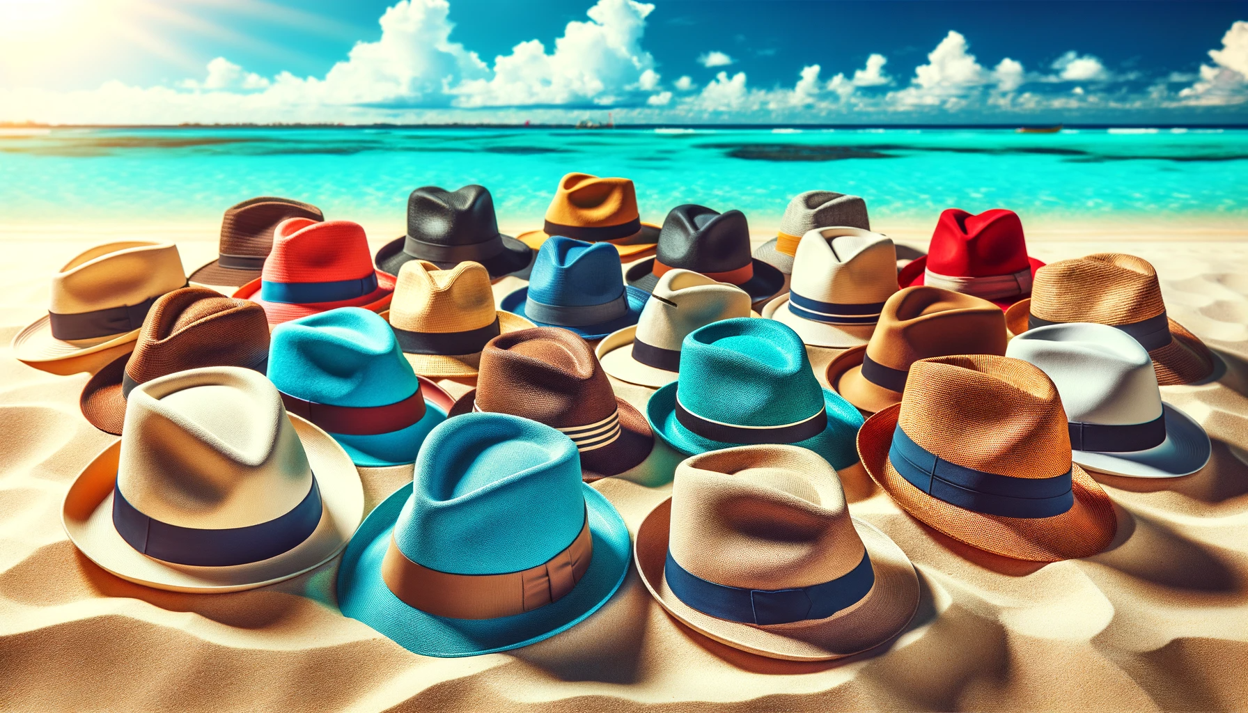 a variety of different colored summer fedoras.
