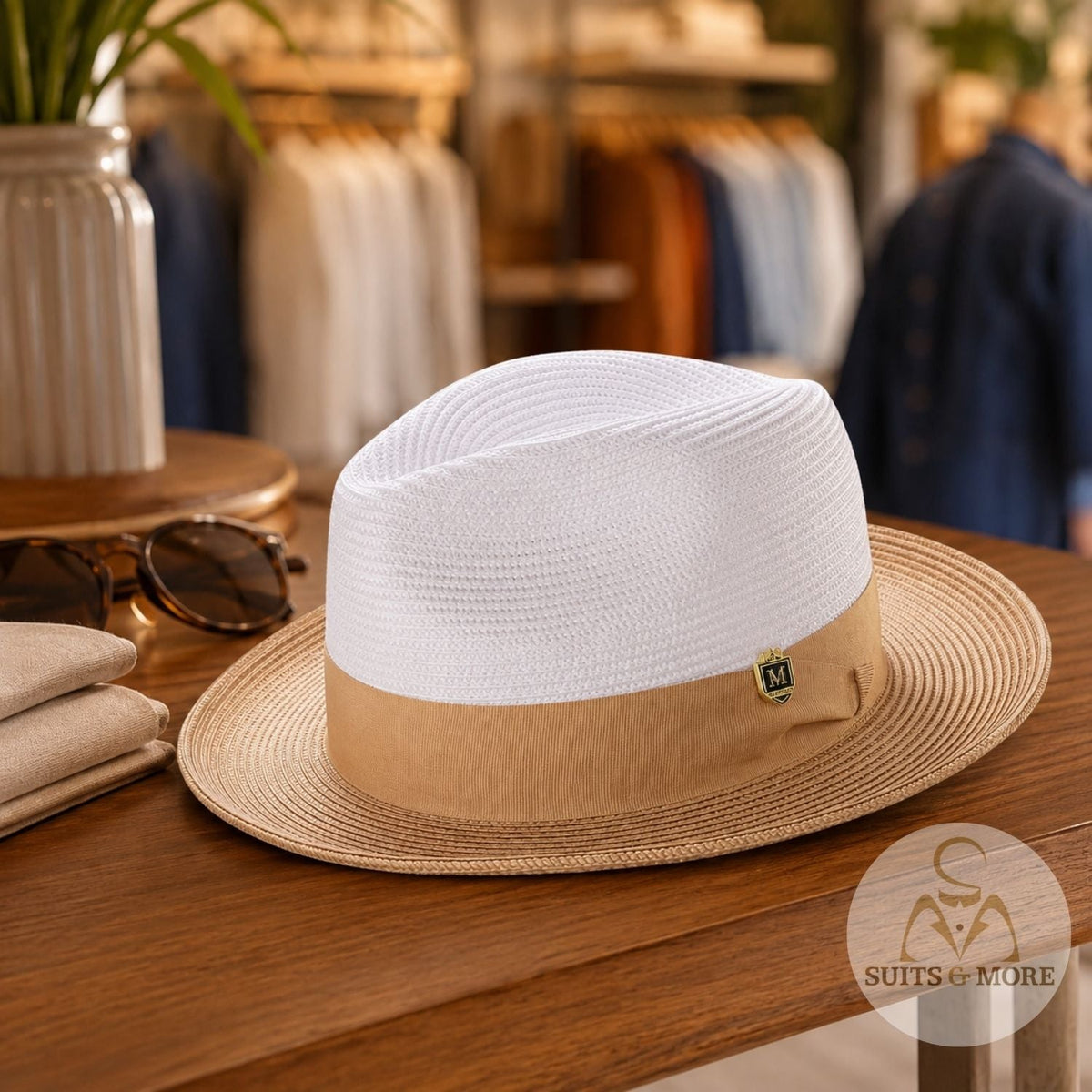 a white summer hat on the side of a pool.