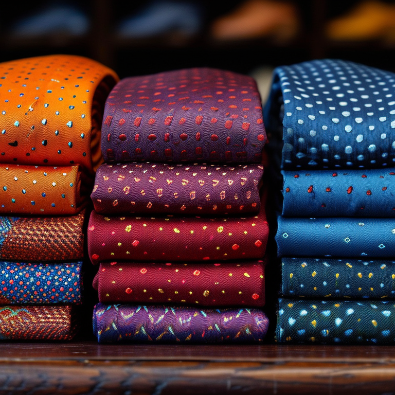a variety of bright color ties.