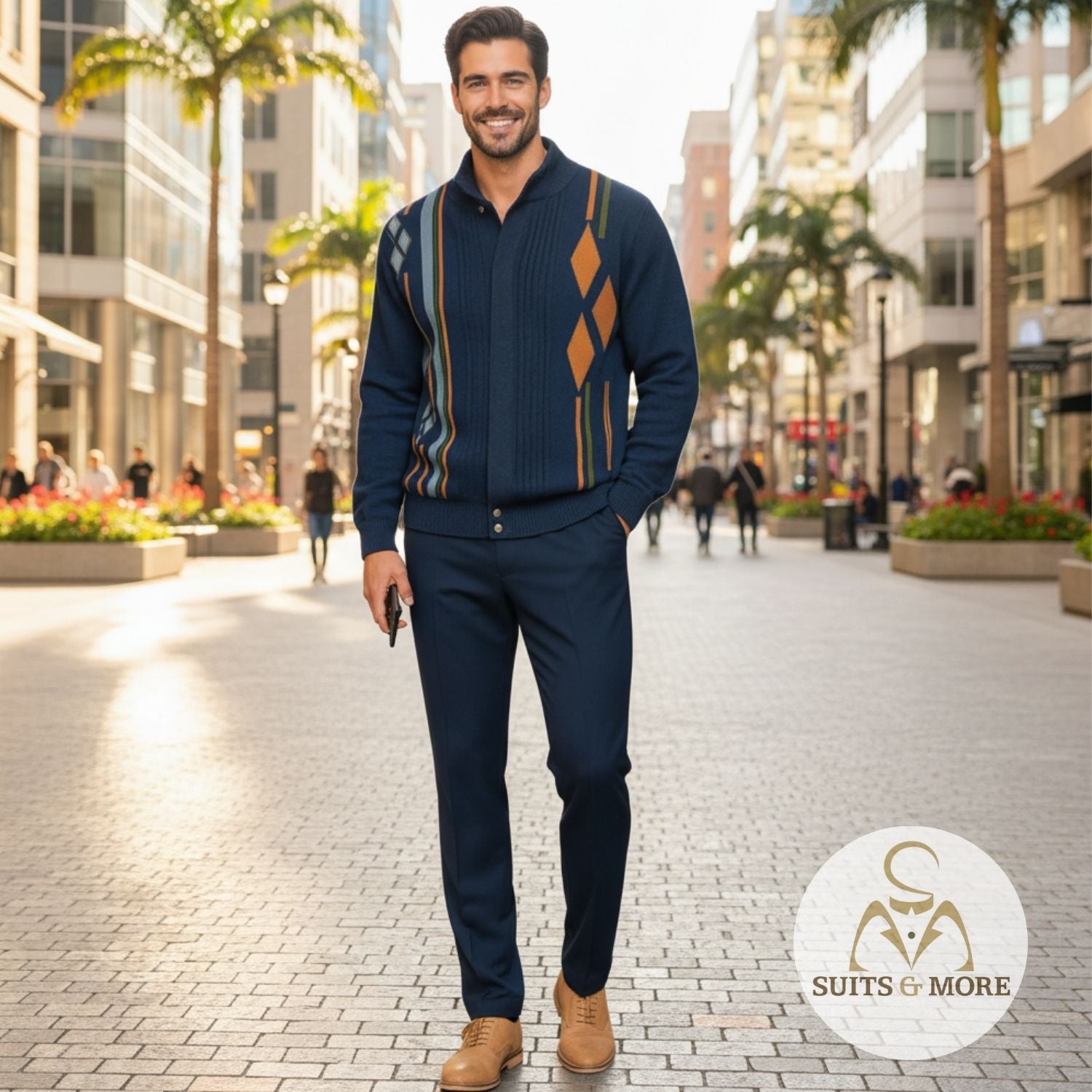 Introducing the Rasalas Collection: The Ultimate Men's Suede Argyle Knit Zip-Up Jacket