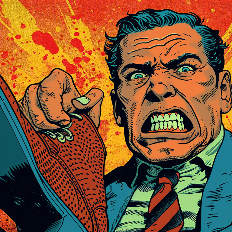 a comic book like image in a lot of pain trying to put on a shoe.