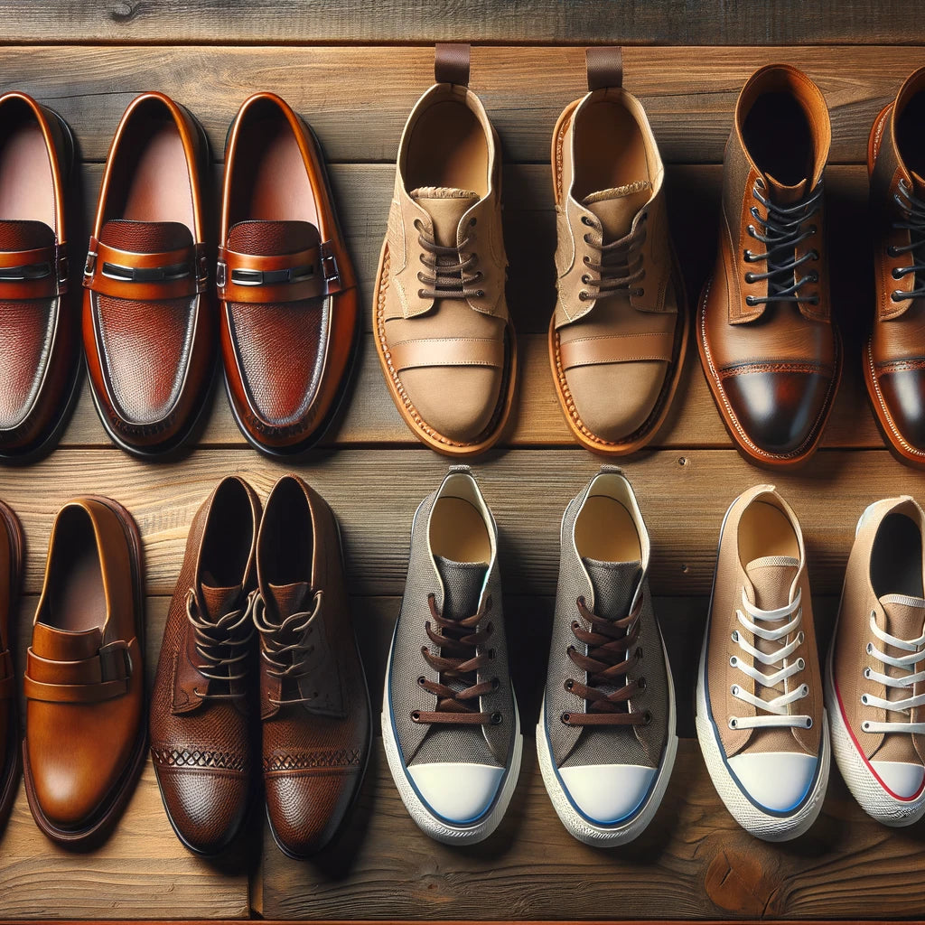 a variety of different types of shoes displayed.