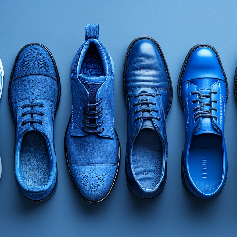 a variety of royal blue shoes.