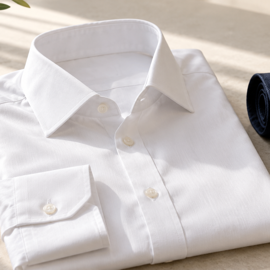 White S-S100 slim fit dress shirt with a standard collar and button front