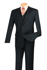 Slim Fit 3-Button Vested Suit - Black