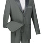 DapperDuo Collection: Grey 2 Piece Solid Color with Satin Lapel Single Breasted Regular Fit Tuxedo