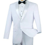 Eleganscape Collection: White 2 Piece Solid Color with Satin Lapel Single Breasted Regular Fit Tuxedo