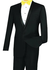 Men’s Slim Fit Black Tuxedo - Narrow Shawl Collar One Button Formal Suit