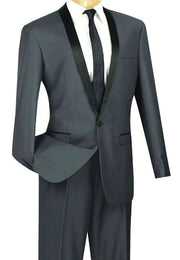 Men’s Slim Fit Heather Grey Tuxedo - Narrow Shawl Collar One Button Formal Suit