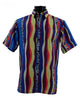 Men’s Blue and Yellow Multicolor Wavy Stripe Short Sleeve Shirt