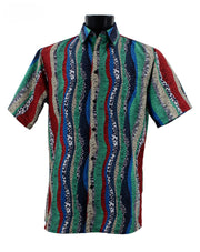 Men’s Green Multicolor Wavy Stripe Short Sleeve Shirt