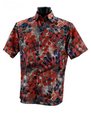 Men’s Red Circle Print Short Sleeve Button-Up Shirt