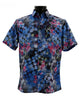 Men’s Blue Circle Print Short Sleeve Button-Up Shirt