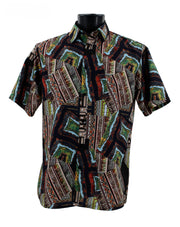 Men’s Black and Green Geometric Print Short Sleeve Shirt