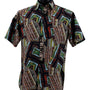 Tribo Collection: Black & Green Ethnic-Inspired Geometric Men's Short Sleeve Shirt