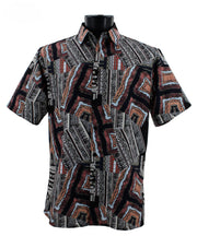 Men’s Black & Brown Geometric Print Short Sleeve Shirt