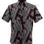 Tribo Collection: Black & Brown Ethnic-Inspired Geometric Men's Short Sleeve Shirt