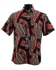 Men’s Black & Red Geometric Print Short Sleeve Shirt