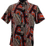 Tribo Collection: Black & Red Ethnic-Inspired Geometric Men's Short Sleeve Shirt
