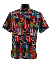 Men's Orange Geometric Abstract Short Sleeve Shirt