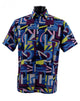 Loco Collection: Bold Geometric Abstract Pattern Short-Sleeve Shirt - Blue