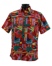 Men's Red Geometric Abstract Short Sleeve Shirt