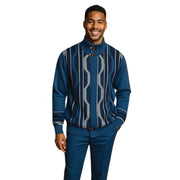 Men's Indigo Zip Sweater with Button Collar