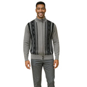 Grey Hidden Placket Knit Sweater Jacket Vertical Pattern Regular Fit