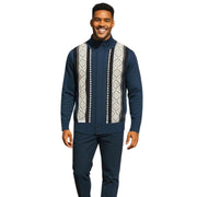 Indigo Hidden Placket Knit Sweater Jacket Vertical Pattern Regular Fit