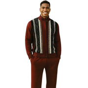 Wine Hidden Placket Knit Sweater Jacket Vertical Pattern Regular Fit