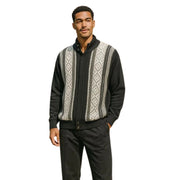 Black Hidden Placket Knit Sweater Jacket Vertical Pattern Regular Fit