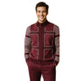 Jabbah Collection: Wine Suede Patch Zip Sweater Jacket with Greek Key Sleeves