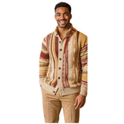 Men's Tan Wool Blend Button-Up Sweater with Stand Collar