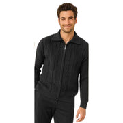 Men's Solid Black Wool Blend Zip Collar Sweater