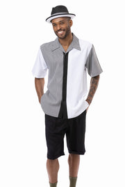 Black Houndstooth Vertical Walking Suit 2 Piece SHORTS SET 72211