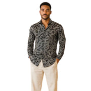 Black Scroll Print Long Sleeve Shirt by Stacy Adam