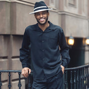 Black 2-Piece Solid Long Sleeve Walking Suit