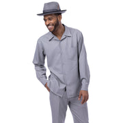 Grey 2-Piece Solid Long Sleeve Walking Suit