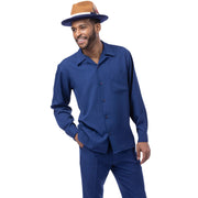 Navy 2-Piece Solid Long Sleeve Walking Suit
