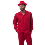 Red 2-Piece Solid Long Sleeve Walking Suit