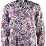 Purple Printed Men's Long Sleeve Button-Up Cotton Shirt