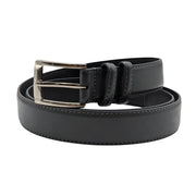 Men's Genuine Leather Dress Belt with Silver-Tone Buckle - Charcoal Grey