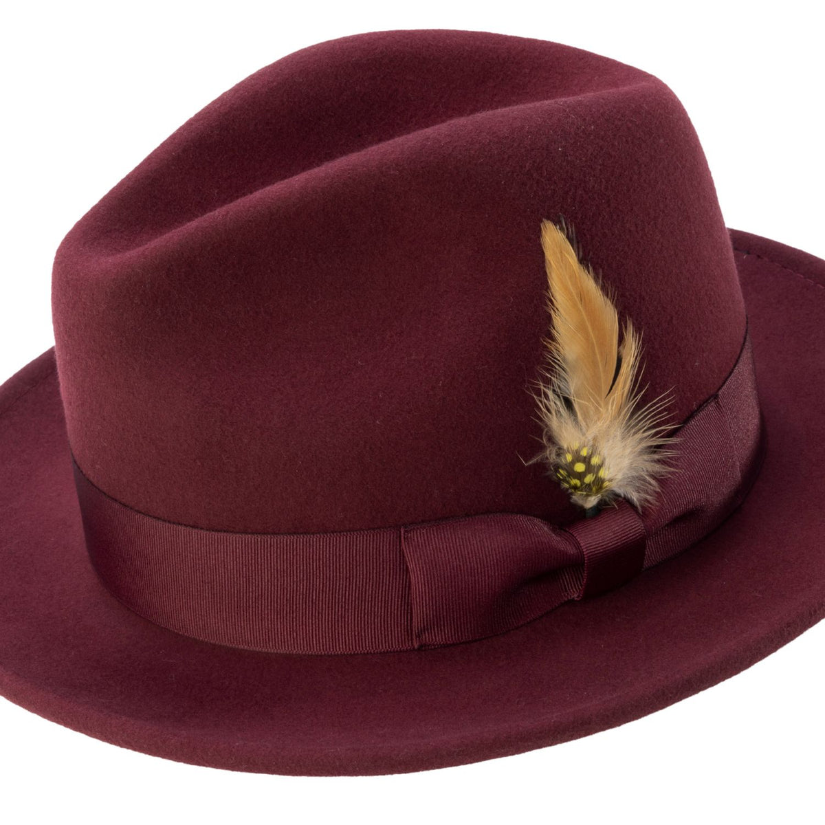 Wine Lightfelt wool felt pinch crown fedora hat by Montique - alternate view