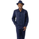 Navy Tone-on-Tone Vertical Panel Long Sleeve 2-Piece Walking Suit by Montique