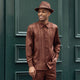 Brown Vertical Stripe Long Sleeve 2-Piece Walking Suit by Montique