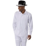 White Vertical Stripe Long Sleeve 2-Piece Walking Suit by Montique