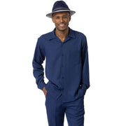 Navy 2-Piece Solid Long Sleeve Walking Suit