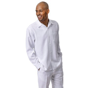 White 2-Piece Solid Long Sleeve Walking Suit