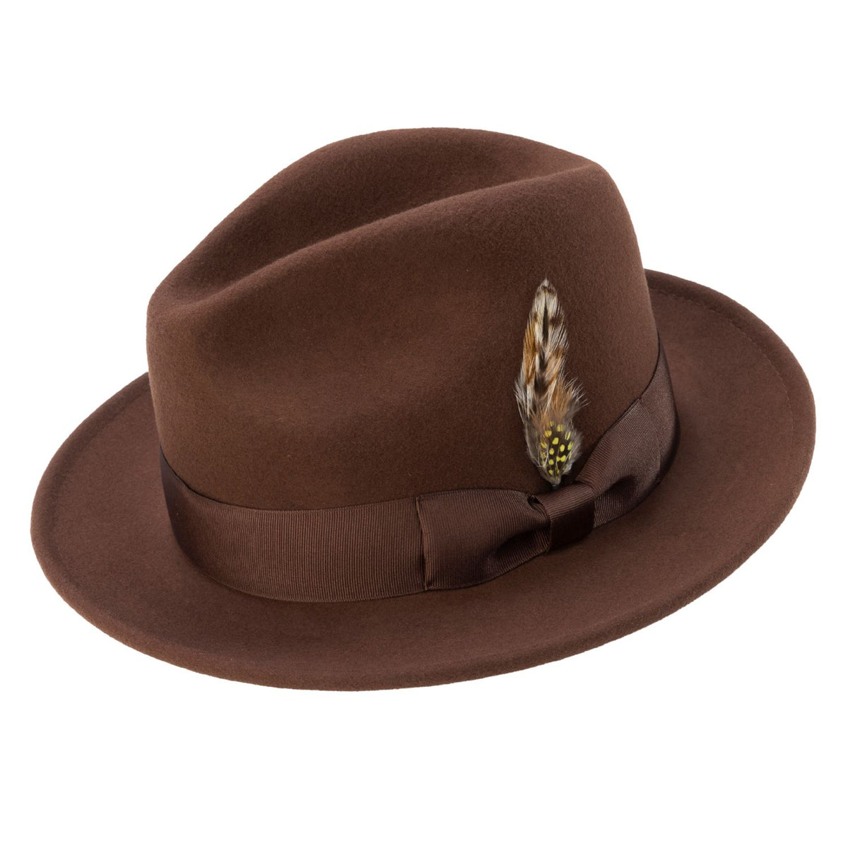 Brown Lightfelt wool felt pinch crown fedora hat by Montique