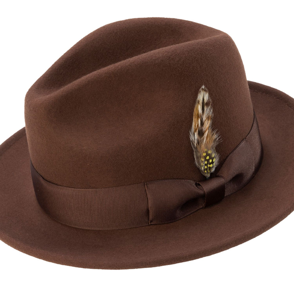 Brown Lightfelt wool felt pinch crown fedora hat by Montique - alternate view